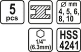Grąžtų rinkinys su Hex 6.3 mm (1/4") galu | HSS 4241 | 4 - 10 mm | 5 vnt. (21650)