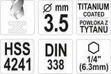 Сверло по металлу с хвостовиком Hex 6.3 mm (1/4") HSS-TiN | 3.5 mm