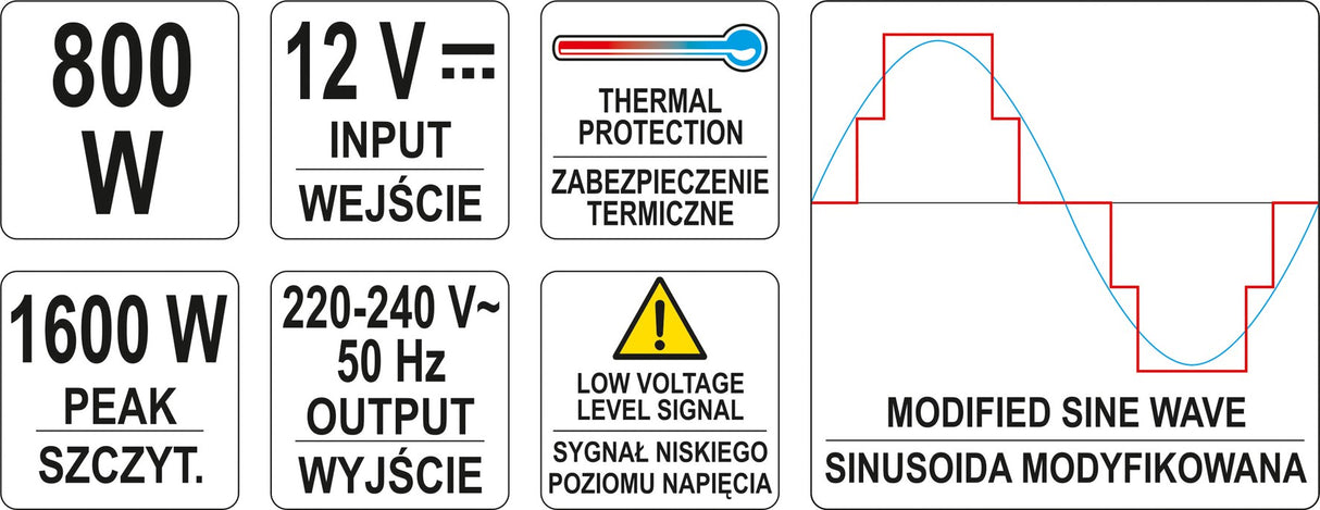 Automobilinis įtampos inverteris | 12/230V 800 W (YT-81491)