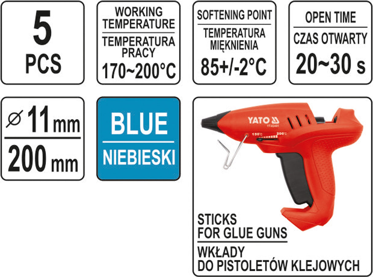 Karštų klijų lazdelių rinkinys 11,2x200mm 5vnt. mėlynos (YT-82435)
