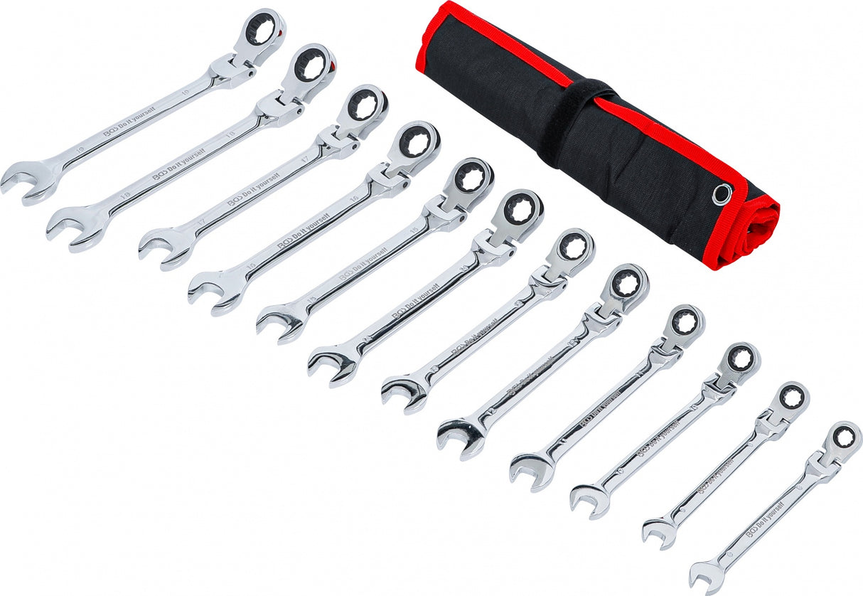 Terkšlinių raktų rinkinys | iki 90 ° šarnyriniai | 8 - 19 mm | 12 vnt. (30002)