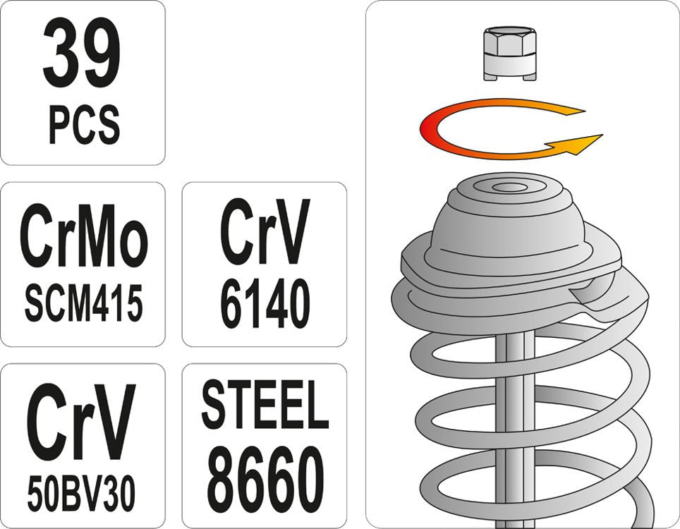 Amortizatoriaus įrankių komplektas | 39 vnt. (YT-0628)