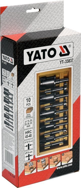 Frezų / kamštinių grąžtų rinkinys medžiui | 15-35 mm | 10 vnt. (YT-33837)