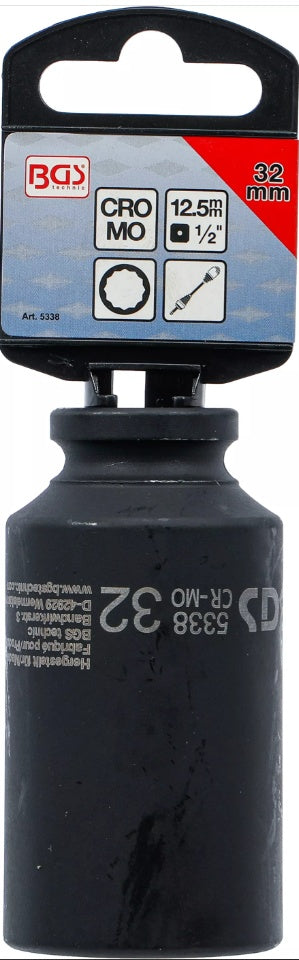 Galvutė ilga smūginė plonasienė 12 kampų | 12,5 mm (1/2") | 32 mm (5338)