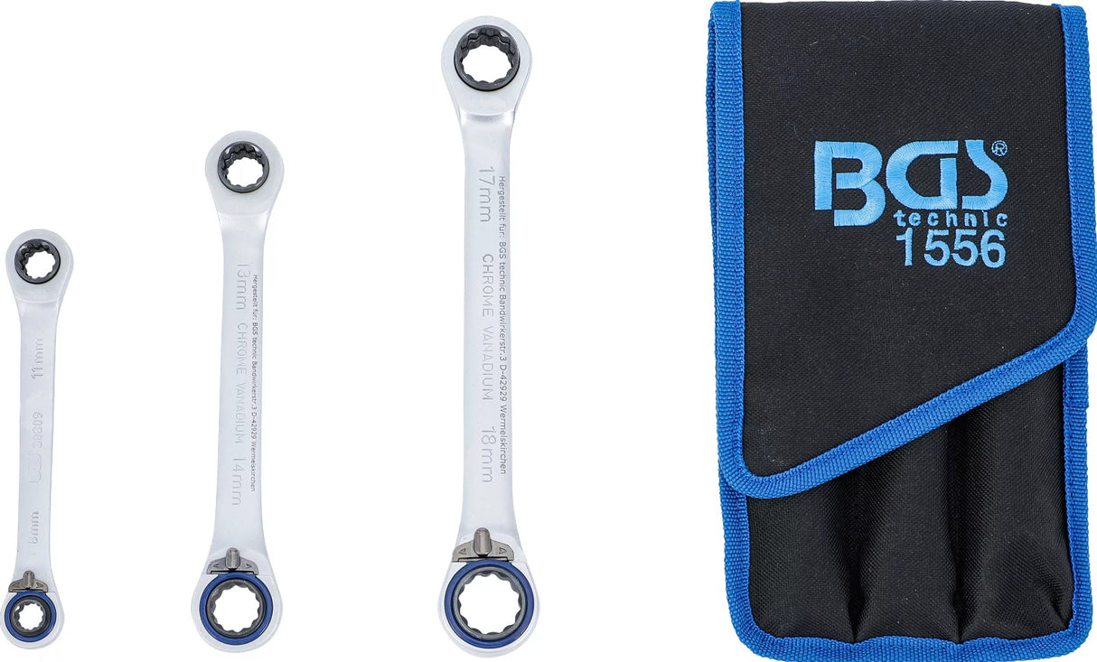 Kilpinių terkšlinių raktų rinkinys | su reversu | 4 viename | 8 x 9 - 18 x 19 mm (1556)