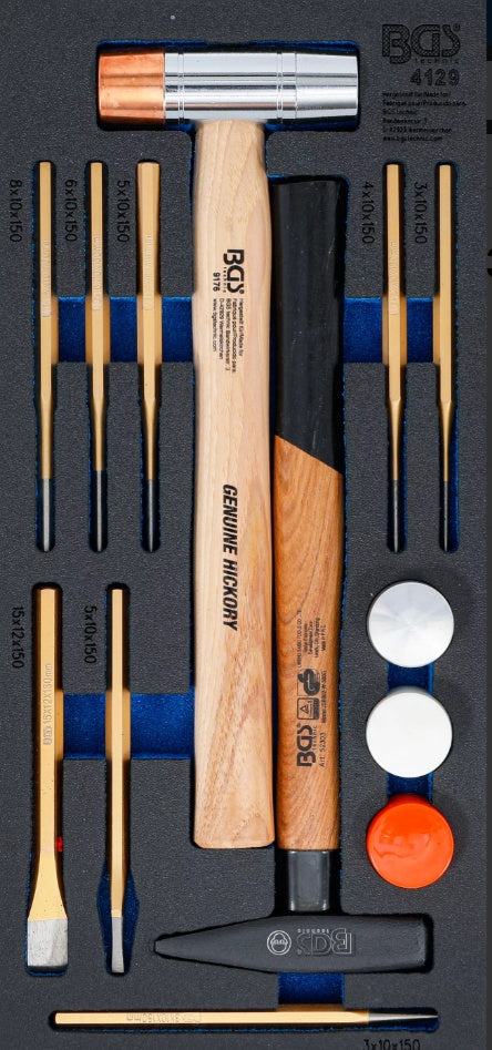 Įrankių dėklas 1/3: plaktukų ir kaltų rinkinys | 14 vnt. (4129)