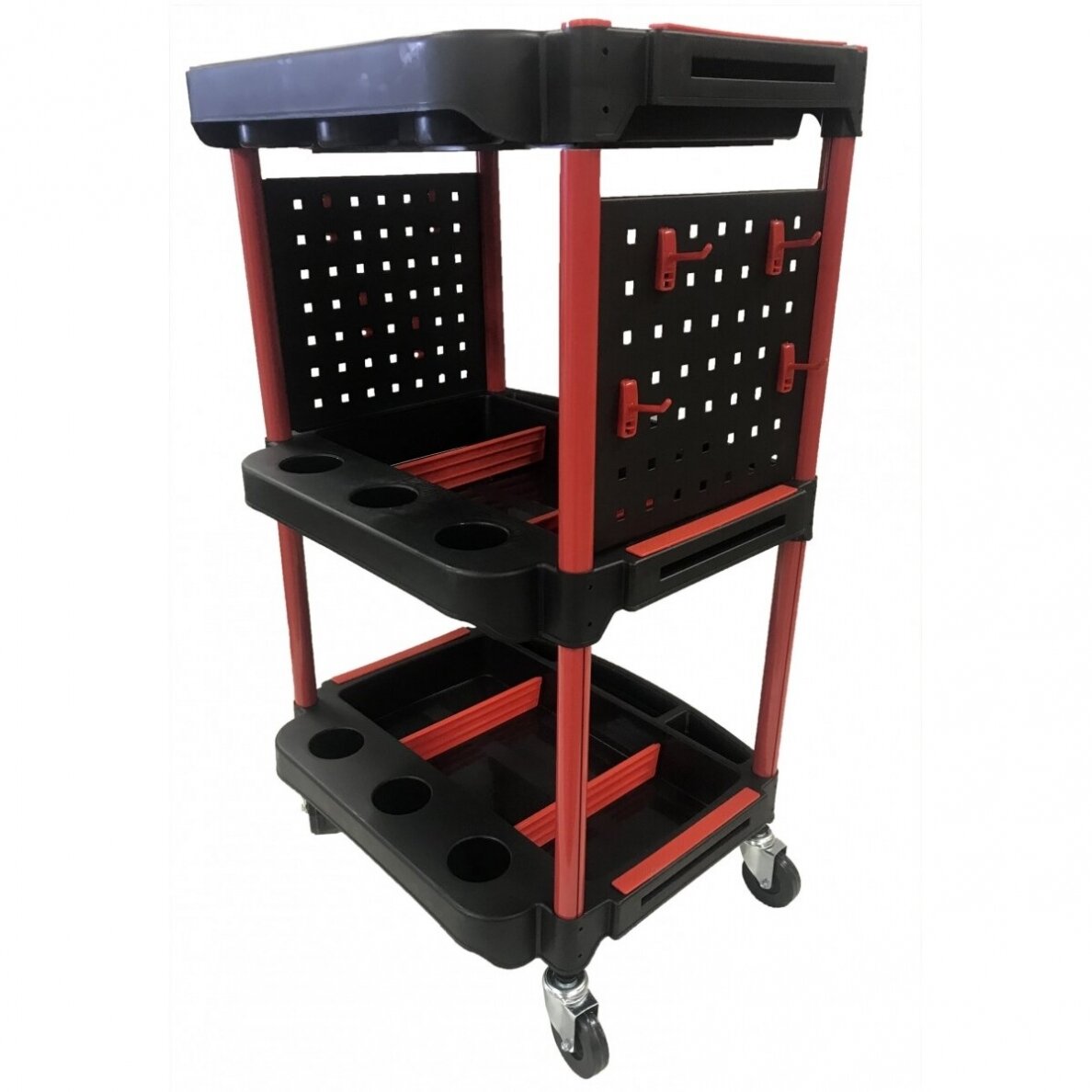 Dirbtuvių vežimėlis | 3 lygių kompozitas su dalių saugykla | + 2 perforacijos su 8 kabliukais (WT3P)