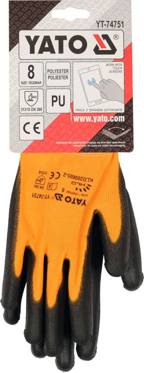 Darbo prštinės | poliesteris / dengta poliuretanu PU | tinka jutikliniams ekranaims | 8 dydis (YT-74751)