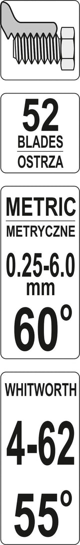 Sriegmatis dvigubas | 52 lapelių | metrinis 0,25 - 6,00 mm / 4 - 62 colinis (YT-29984)