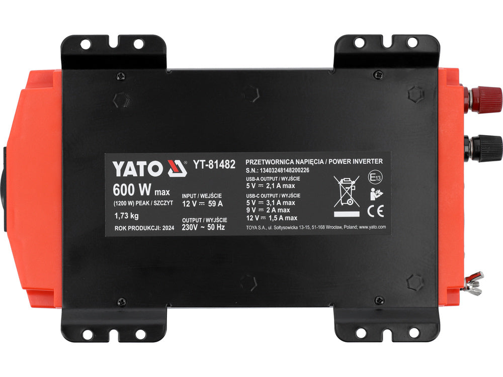 Automobilinis įtampos inverteris | grynas sinusas | 12/230V 600W (YT-81482)
