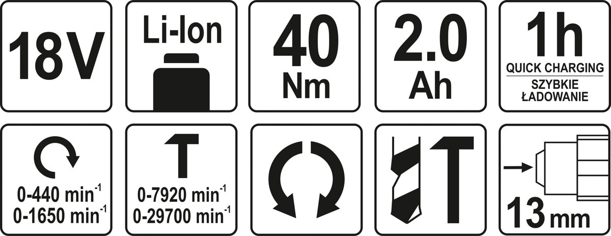 Akumuliatorinis smūginis gręžtuvas / suktukas | LI- ION 18V 2,0AH (YT-82788)