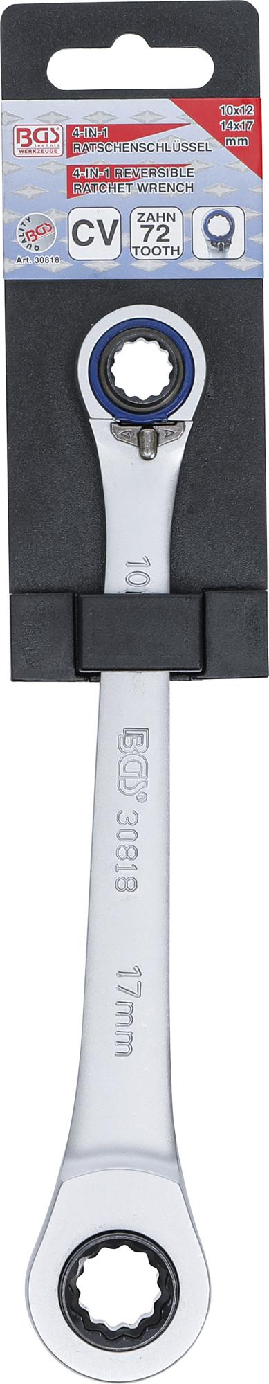 Raktas terkšlinis kilpinis | dvipusis su reversu | 4-in-1 | 10 x 12, 14 x 17 (30818)