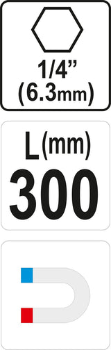 Antgalių laikiklis magnetinis ilgas | 6,3 mm (1/4") | 300 mm (YT-04684)
