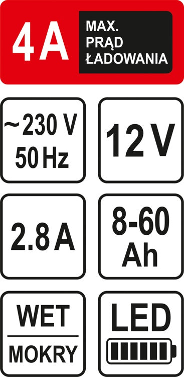 Pakrovėjas akumuliatoriams | 4A / 12V / 60 Ah | LED (82541)