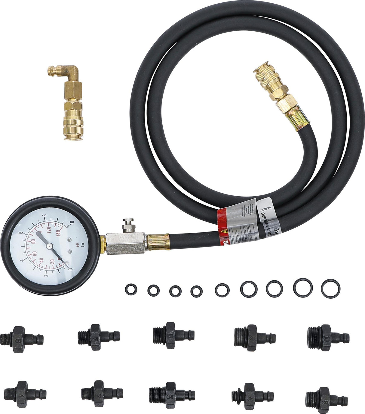 Tepalo slėgio/spaudimo matuoklis su ilga žarna ir adapteriais (98007)
