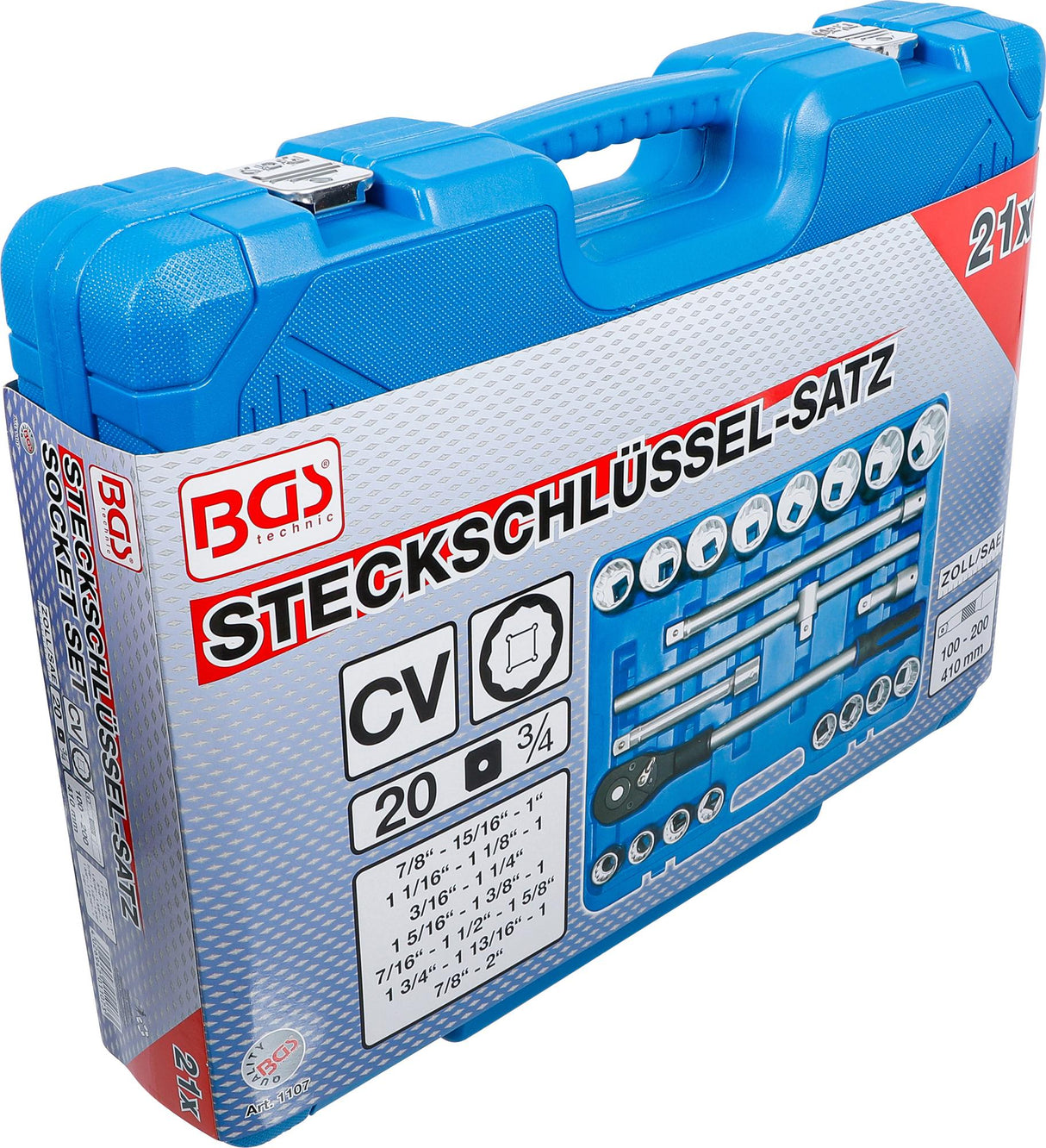 Galvučių komplektas 12 kampų | coliniai dydžiai | 20 mm (3/4") | 21 vnt. (1107)