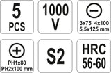 Izoliuotų atsuktuvų rinkinys elektrikui | 5 vnt. (YT-2827)