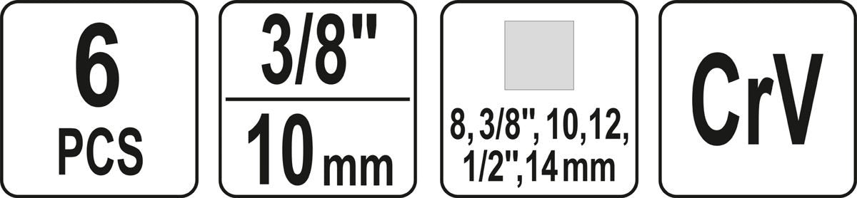 Alyvos išleidimo antgalių komplektas | 12,5 mm (1/2") | 6 vnt. (YT-05997)