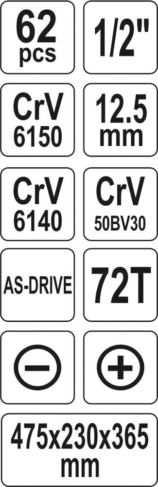 Įrankių rinkinys su metaline dėže | 63 vnt (YT-3895)