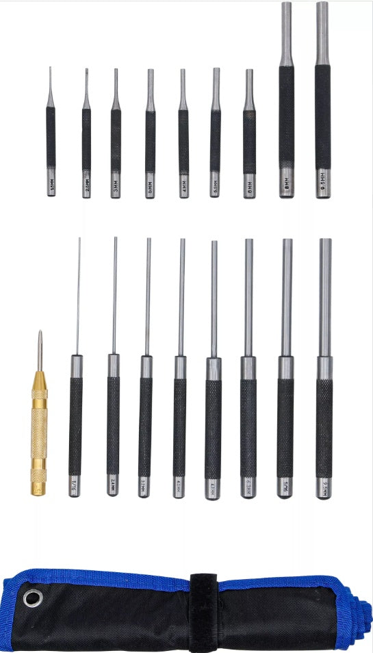 Išmušėjų rinkinys | 100-150-200 mm | 1,5 - 9,5 mm | įskaitant centro žymeklį | 18 vnt. (1695)