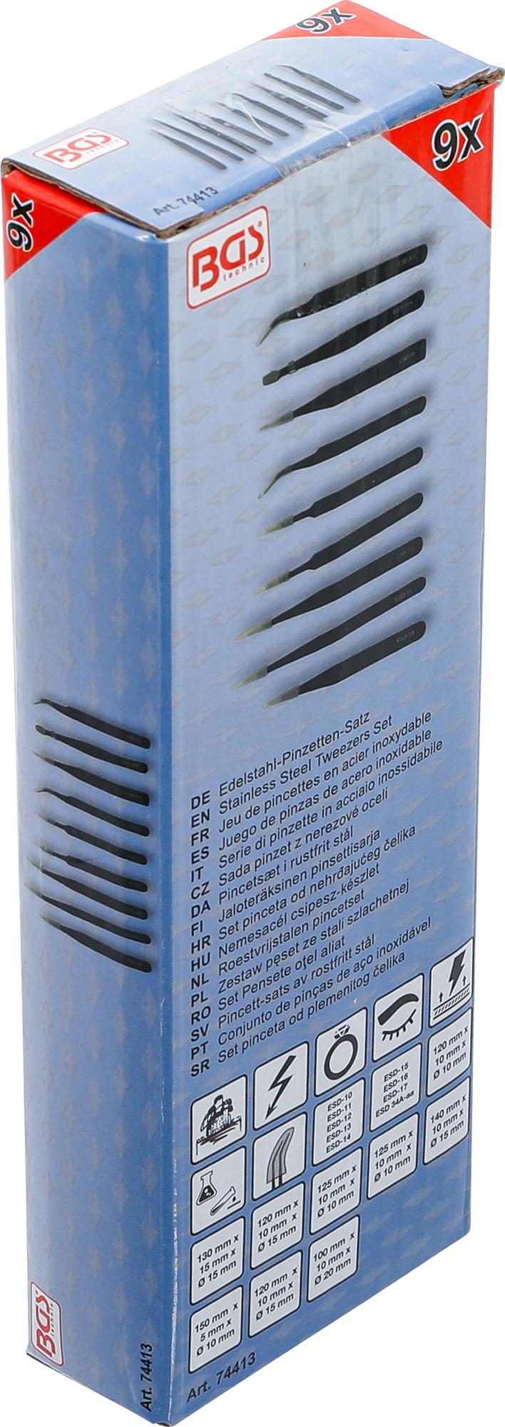 Nerūdijančio plieno pincetų rinkinys | 9 vnt. (74413)