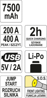 Daugiafunkcinis pakrovėjas / paleidėjas | powerbank | 7500mAh (YT-83080)