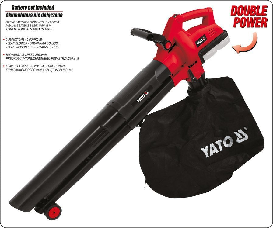 Lapų pūstuvas + siurblys | akumuliatorinis | 36V = 2X18V | be akumuliatoriaus (YT-85175)