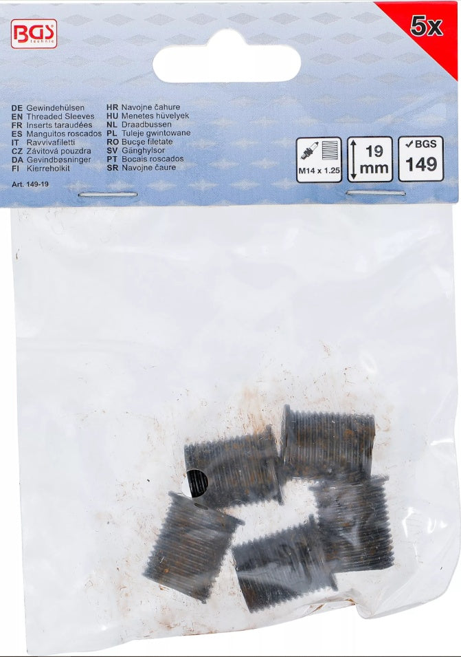 Indėklai žvakės sriegio lizdui geltonai cinkuoti | 19 mm | M14 x 1.25 | 5 vnt. (149-19)