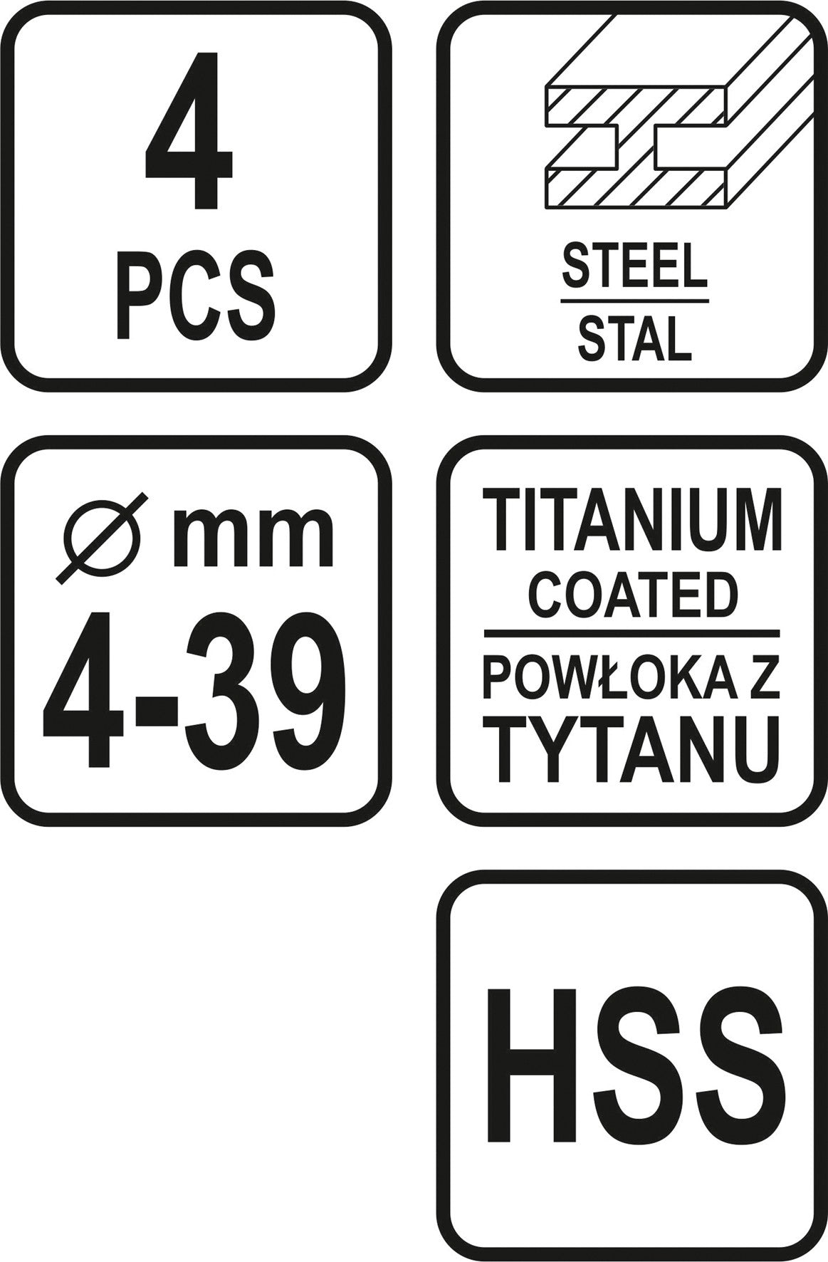 Grąžtai skylės (pa)platinimui pakopiniai | 4-12/4-20/4-32/4-39 mm | 4 vnt. (22617)