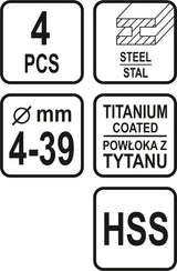Grąžtai skylės (pa)platinimui pakopiniai | 4-12/4-20/4-32/4-39 mm | 4 vnt. (22617)