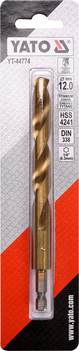 Grąžtas metalui su Hex 6.3 mm (1/4") galu HSS-TiN | 12.0 mm (YT-44774)