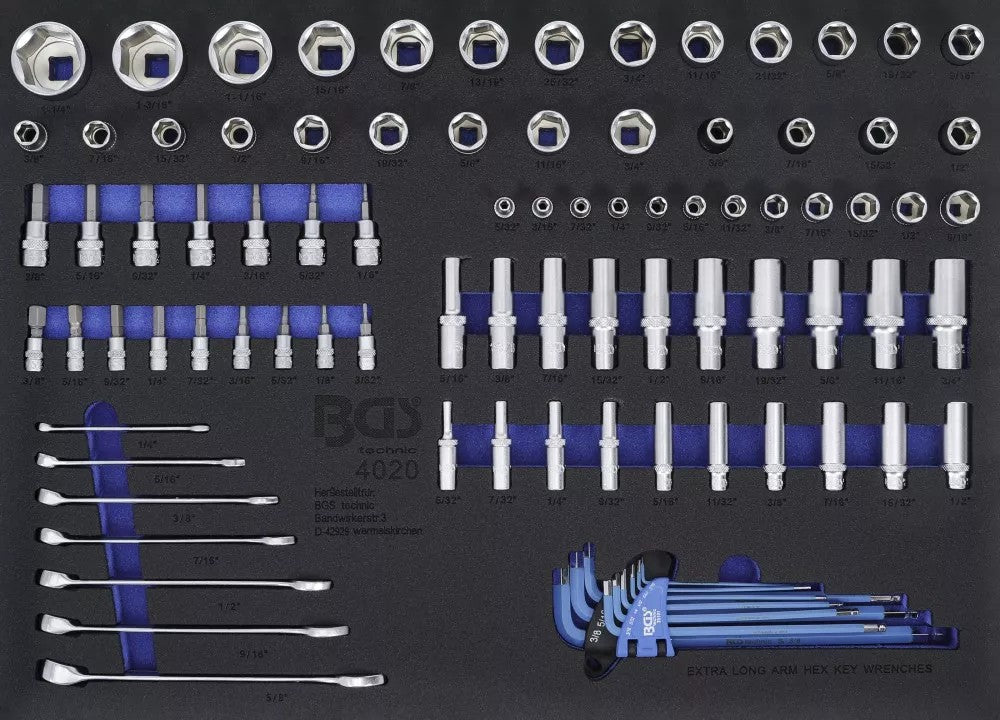 3/3 įrankių dėklas: Galvutės / kombinuoti raktai | Coliniai dydžiai | 90 vnt. (4020)