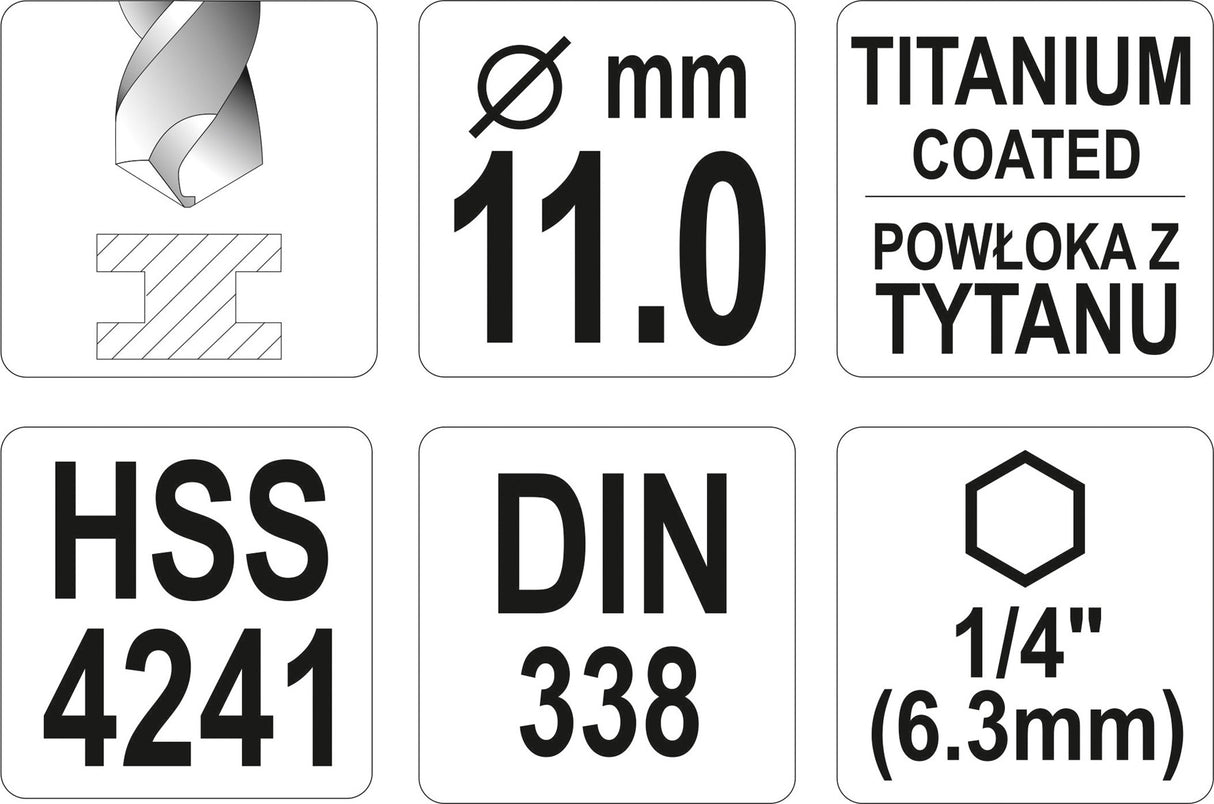 Сверло по металлу с шестигранным хвостовиком 6.3 mm (1/4") HSS-TiN | 11.0 mm