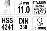 Сверло по металлу с шестигранным хвостовиком 6.3 mm (1/4") HSS-TiN | 11.0 mm
