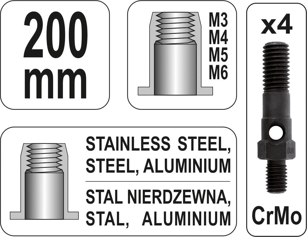 Kniediklis srieginėms kniedėms | M3/M4/M5/M6 (YT-36140)