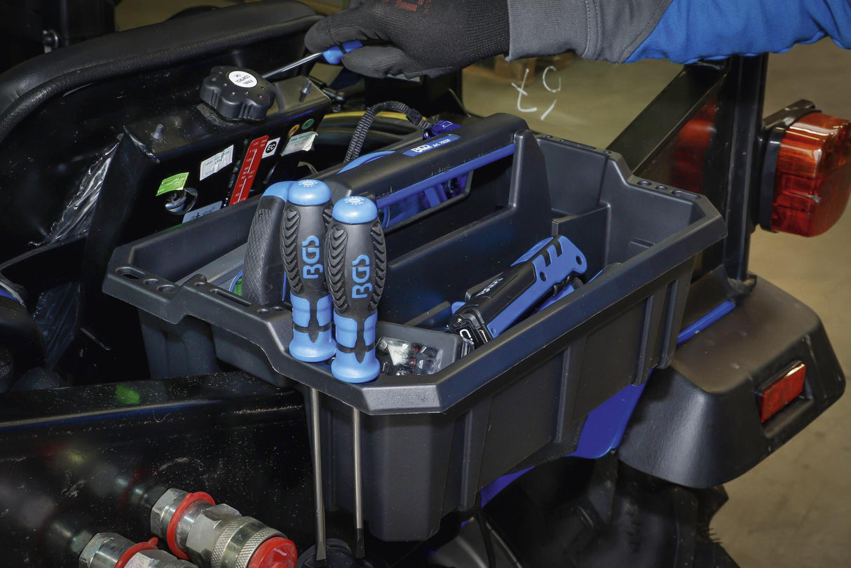 Įrankių nešiojimo dėklas | sustiprintas plastikas | įsk. įrankių asortimentas | 11 vnt. (70225)