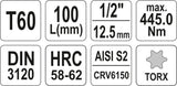 Antgalis įpresuotas į galvutę 1/2", S2, 100 mm, T60 (YT-04328)