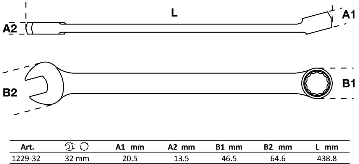Raktas kombinuotas | ilgas tipas | 32 mm (1229-32)