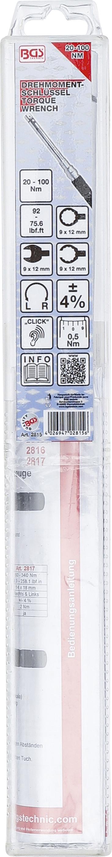 Dinamometras | 9 x 12 mm įstatomiems įrankiams | 20 - 100 Nm (2815)