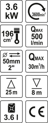 Benzininis vandens siurblys | 2" 5,9HP 36M3/h (YT-85401)