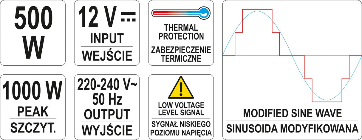 Automobilinis įtampos inverteris | 12/230V 500W (YT-81490)