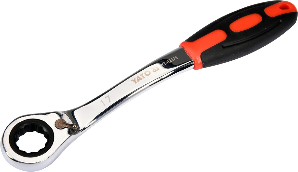 Raktas kilpinis lenktas su terkšle | reversinis | 17 mm (YT-02379)