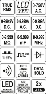 Skaitmeninis daugiafunkcinis testeris | TRUE RMS | (9999 AUTO LCD (YT-73089)