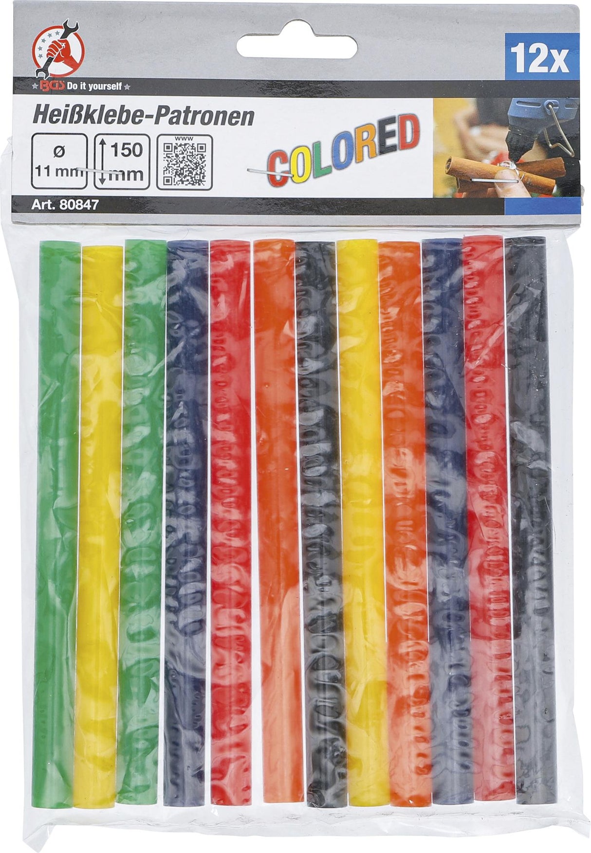 Klijų lazdelės | spalvotos | Ø 11 mm / 150 mm | 12 vnt. (80847)