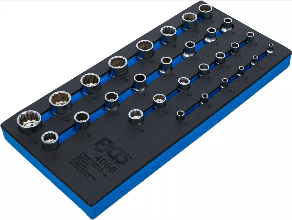 Įrankių dėklas 1/3: galvutės 12 kampų | 6.3 mm (1/4") ir 12.5 mm (1/2") | 29 vnt. (4056)