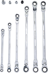 Terkšliniai dvipusiai ilgi raktai | šarnyriniai | su adapteriais | 8x9 - 17x19 mm | 10 vnt. (91541)