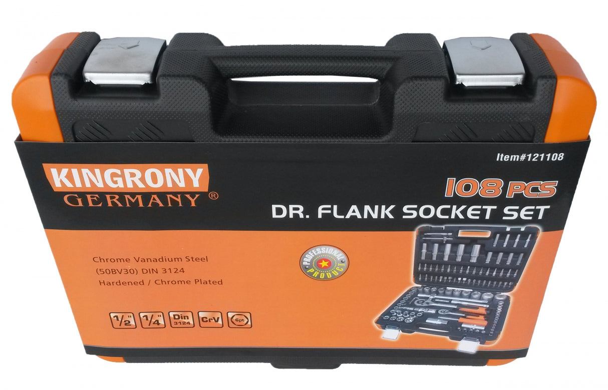 Galvučių ir raktų komplektas 108 dalių, 1/4" + 1/2" (KR121108C)
