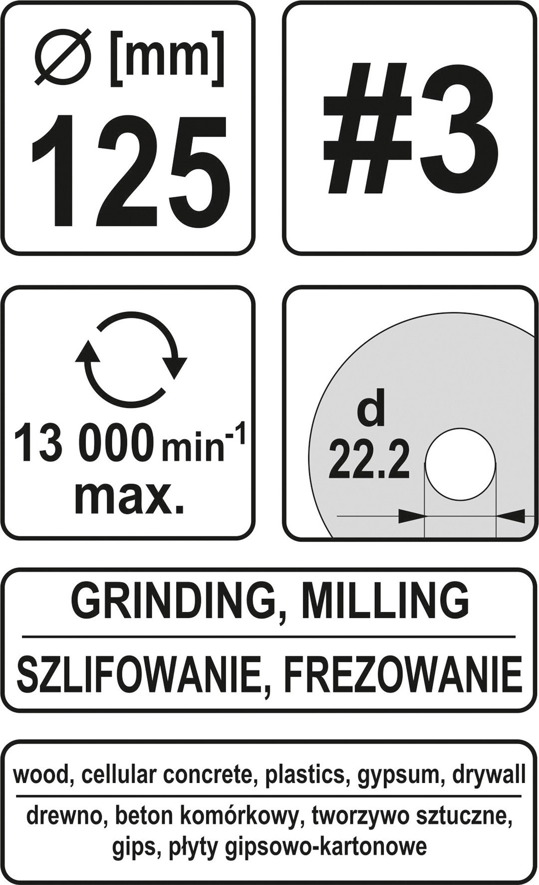 Diskas/freza medžiui 125mm, No3 (YT-59170)