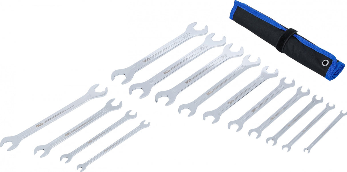 Itin plonų atvirų dvipusių raktų su terkšlės mechanizmu rinkinys | 6–22 mm | 1/4"-3/4" | 14 vnt. (74584)