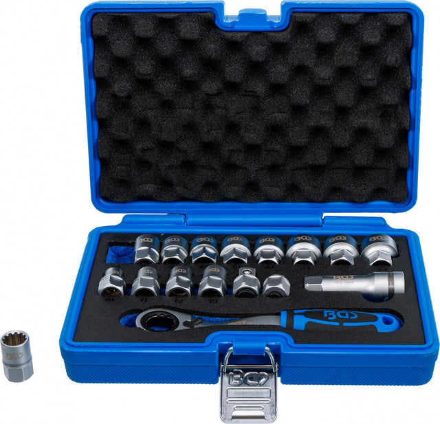 Kiauryminių galvučių rinkinys su terkšle | 19 mm | Gear Lock | 10 - 24 mm | 17 vnt (74712)